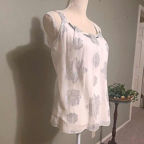 NWT White House Black Market Metallic Silk Sleeveless Blouse - Picture 2 of 4